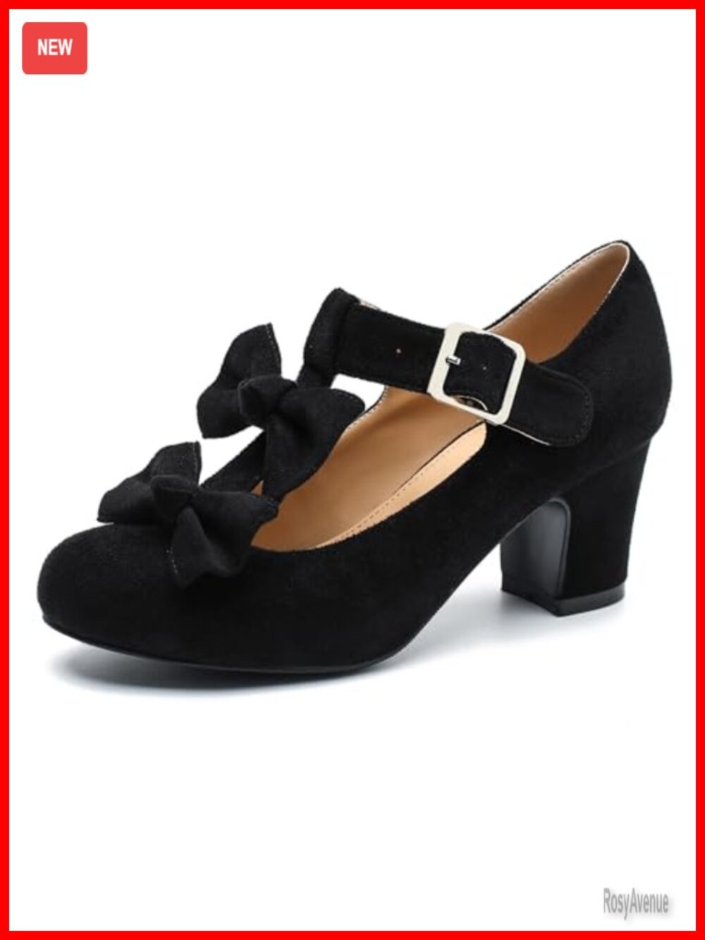 Women's Bow T-Strap Mary Jane Pumps Block Heel Synthetic Suede